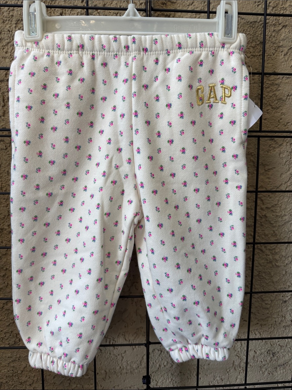 New GAP Cream Bottoms with Pink Floral Print and Gold Logo